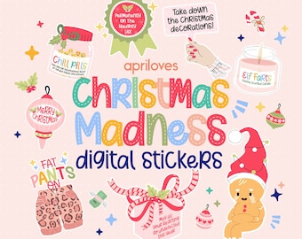 Pegatinas de planificador digital de Navidad, pegatinas de Navidad divertidas Kawaii divertidas, pegatinas de GoodNotes pre-recortadas lindas para planificador digital