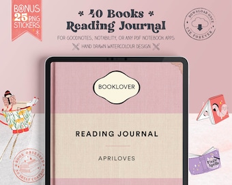 Digital Reading Planner Journal, Book Tracker, Reading Challenge Notebook, Goodnotes Planner for Bookish Bookworm, GoodNotes Template