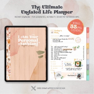 Niedatowany cyfrowy planer życia, planer iPada, uroczy planer GoodNotes, cyfrowy dziennik akwarelowy, notability, szablon ZoomNotes