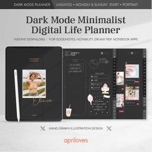 UnDated Blackout Digital Planner, iPad Planner, Dark Mode GoodNotes Planner, Minimalist Digital Journal, Notability, ZoomNotes Template