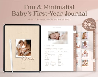 Minimalista Digital Baby Journal, Baby First Year, Baby Milestones Journal, Mom Life Journal, GoodNotes Template, Minimalist iPad Planner