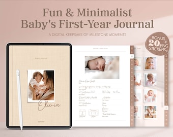 Minimalist Digital Baby Journal, Baby First Year, Baby Milestones Journal, Mom Life Journal, GoodNotes Template, Minimalist iPad Planner