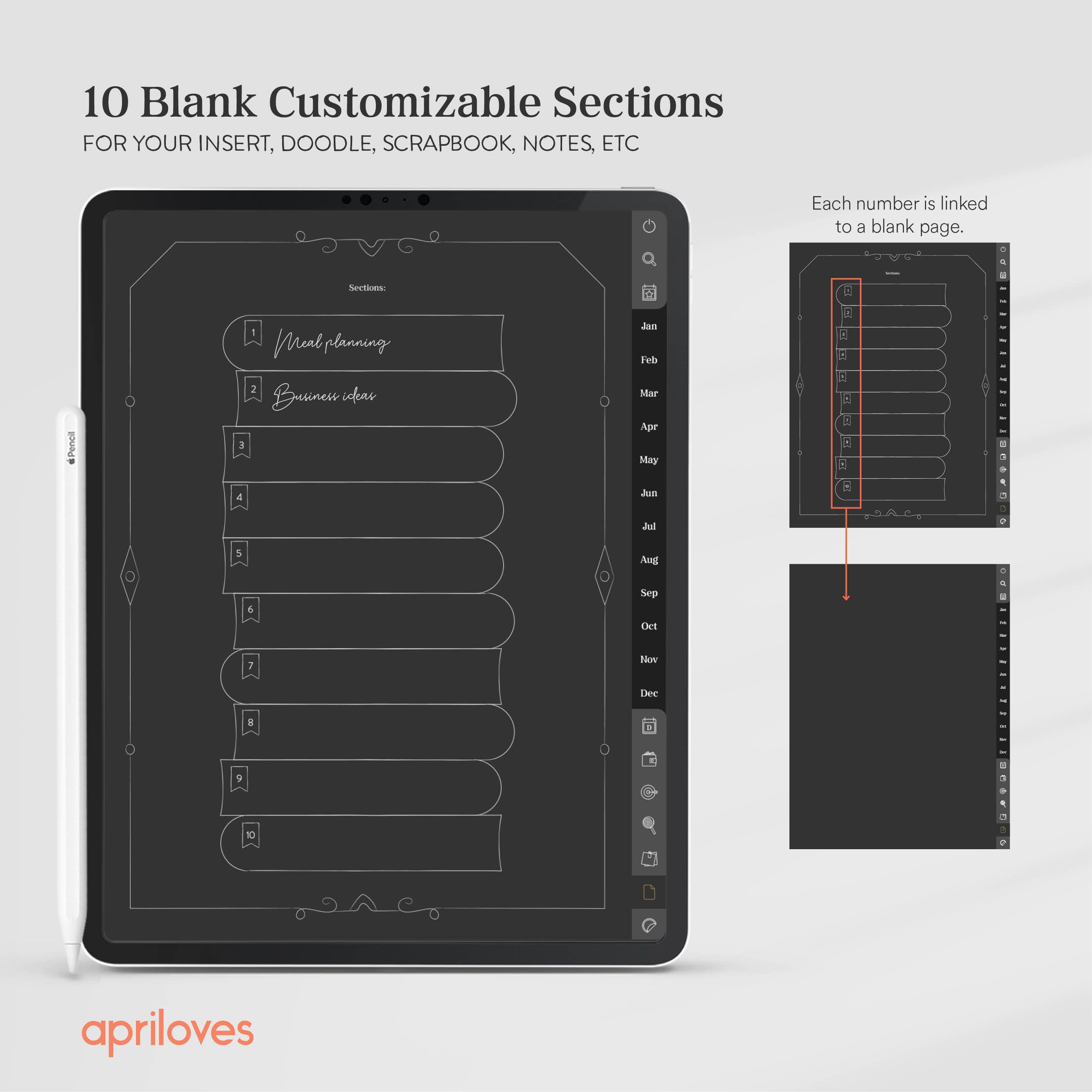Undated Blackout Digital Planner, iPad Planner, Dark Mode Goodnotes ...
