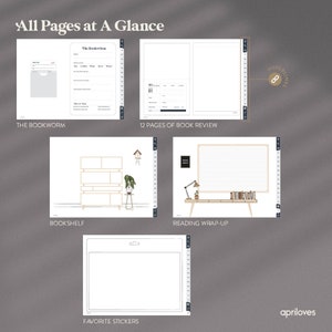 Minimalist Digital Book Journal, Landscape Reading Log for GoodNotes, Book Tracker iPad, Reading Planner, Book Review, Bookworm Bookshelf image 3