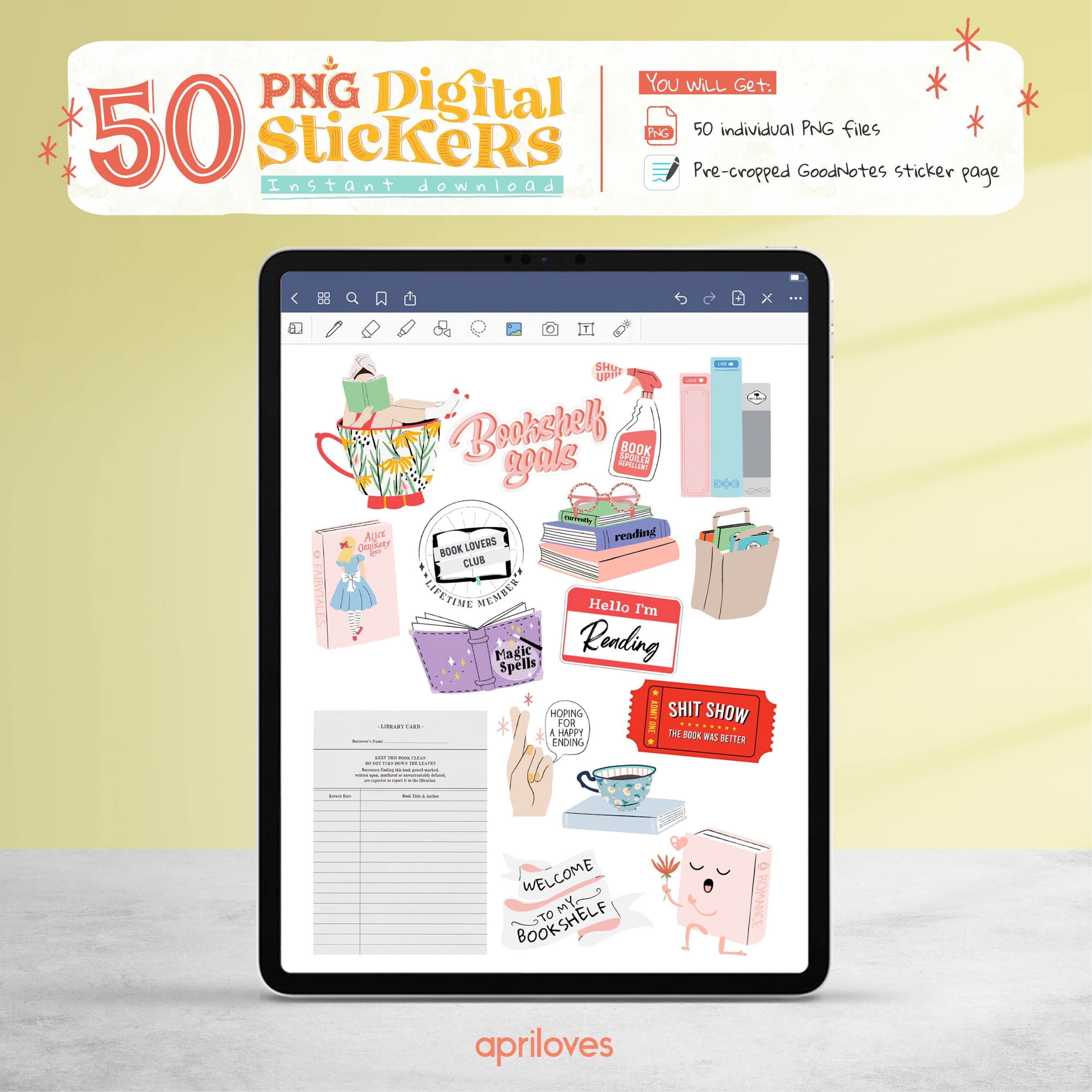 Reading Stickers, Digital Planner Stickers, Goodnotes Book Log Stickers ...