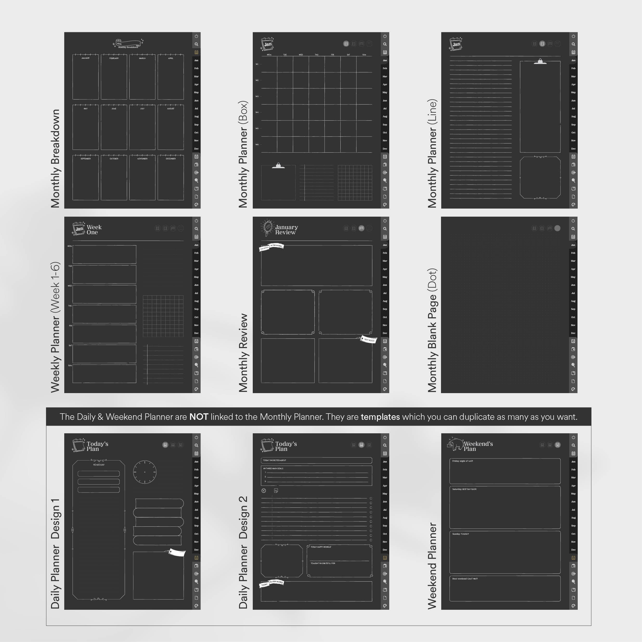 Undated Blackout Digital Planner, iPad Planner, Dark Mode Goodnotes ...