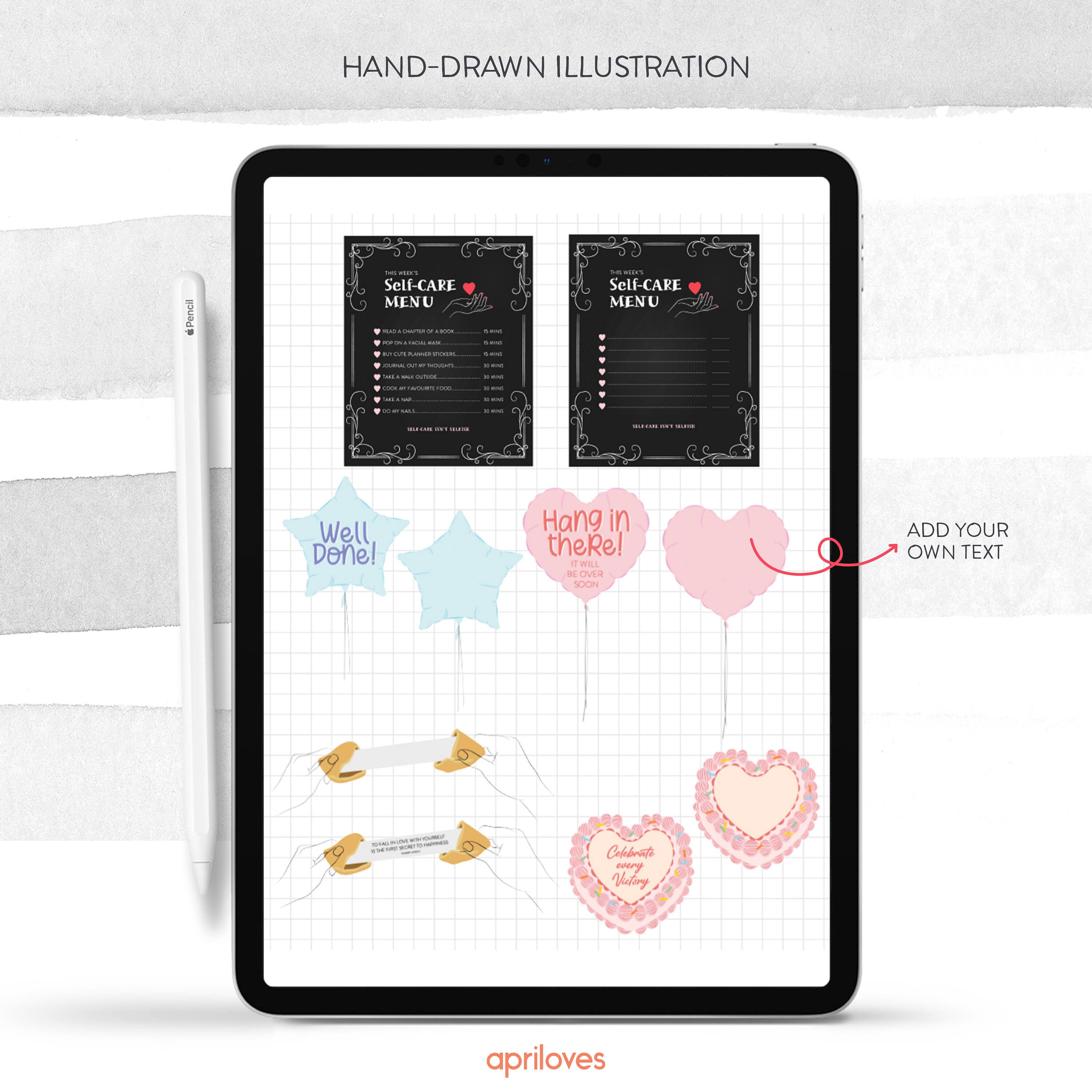 SELF CARE Digital Stickers, Cute Goodnotes Stickers for Digital Planner ...
