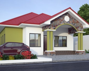 simple 3 bedroom house design, architectural design, domestic plan, modern architecture, building and construction, 3D architecture, 2d draw