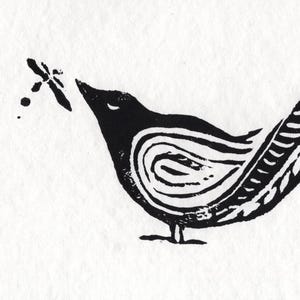 Bird Curiosity- Oringinal Limited Edition Handpulled  Linocut Print, Nursery Art, Housewarming Gift, Whimsical, Fun Prints