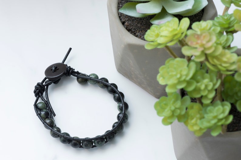 Black Green Marble leather beaded bracelet
