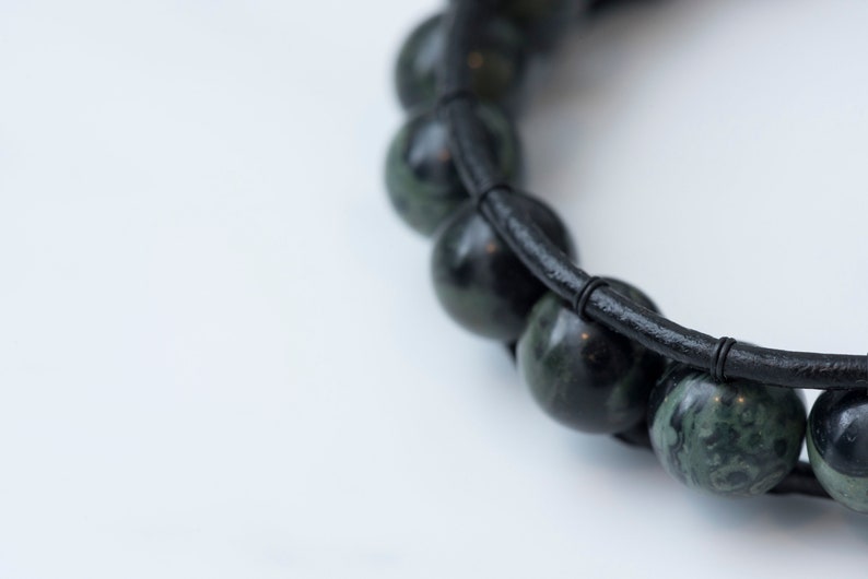 Black Green Marble leather beaded bracelet
