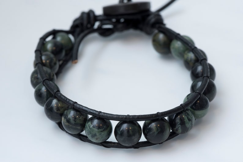 Black Green Marble leather beaded bracelet
