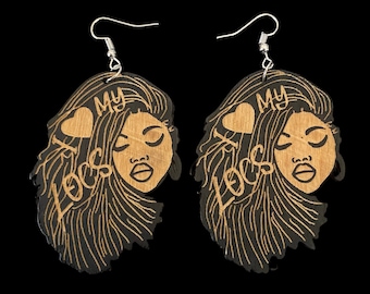 I Love My Locs Dreadlocks Wooden Natural Hair Earrings | Locd Dreads Dangle Black Girl Symbolic Ethnic African Sista Jewelry