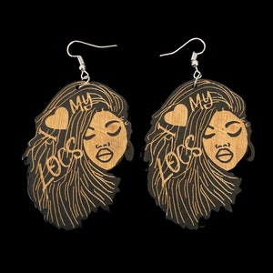 I Love My Locs Dreadlocks Wooden Natural Hair Earrings | Locd Dreads Dangle Black Girl Symbolic Ethnic African Sista Jewelry
