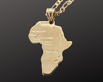 Africa Map Gold Plated Pendant Charm Fashion Necklace 24” Long Chain for Women African Countries