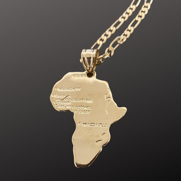 Africa Map Gold Plated Pendant Charm Fashion Necklace 24” Long Chain for Women African Countries