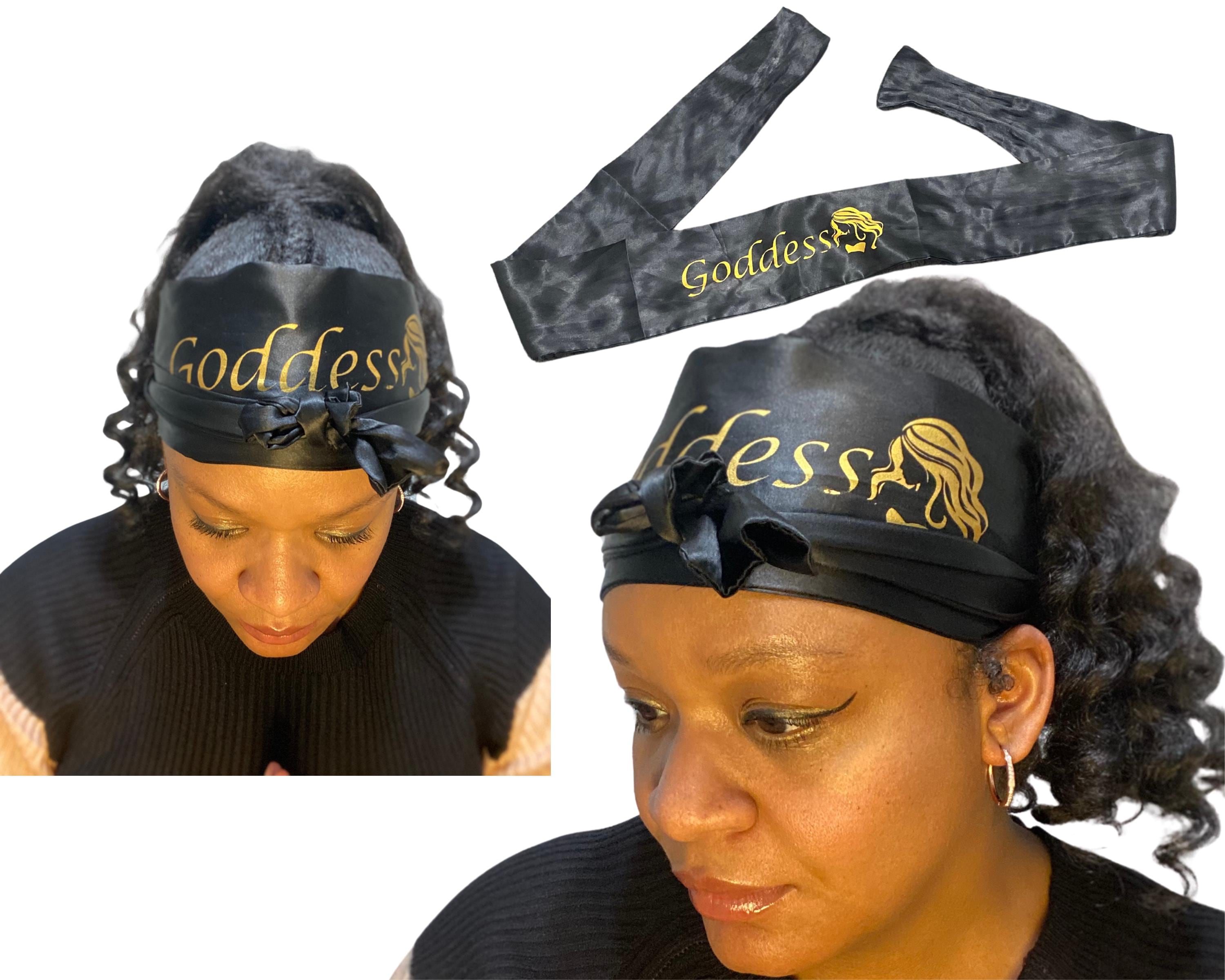 Goddess Edge Layer Satin Black Hair Scarf Large Silky Hair Wrap