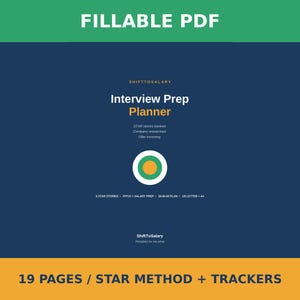 Interview Prep Planner Printable, Job Interview Workbook, STAR Method Story Bank, Questions to Ask, Salary Negotiation, 30 60 90 Day Plan