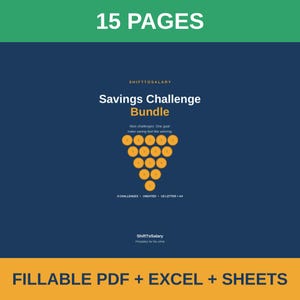 Savings Challenge Bundle 15 Page Fillable PDF, Money Saving Tracker with Excel + Google Sheets, 52 Week Savings Plan