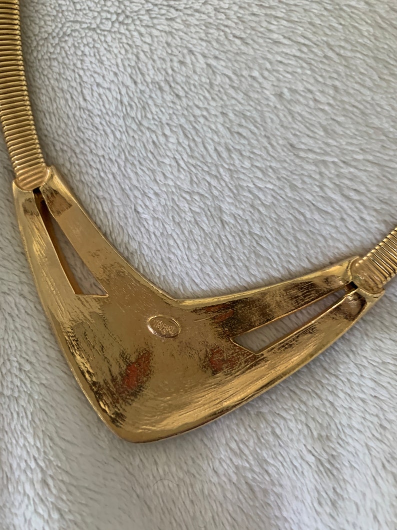 Trifari Gold tone and enamel necklace and earring set 70s