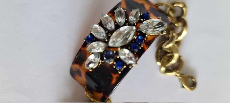 gold and blue vintage stunning beautifully made Bangle bracelet tort shell bling