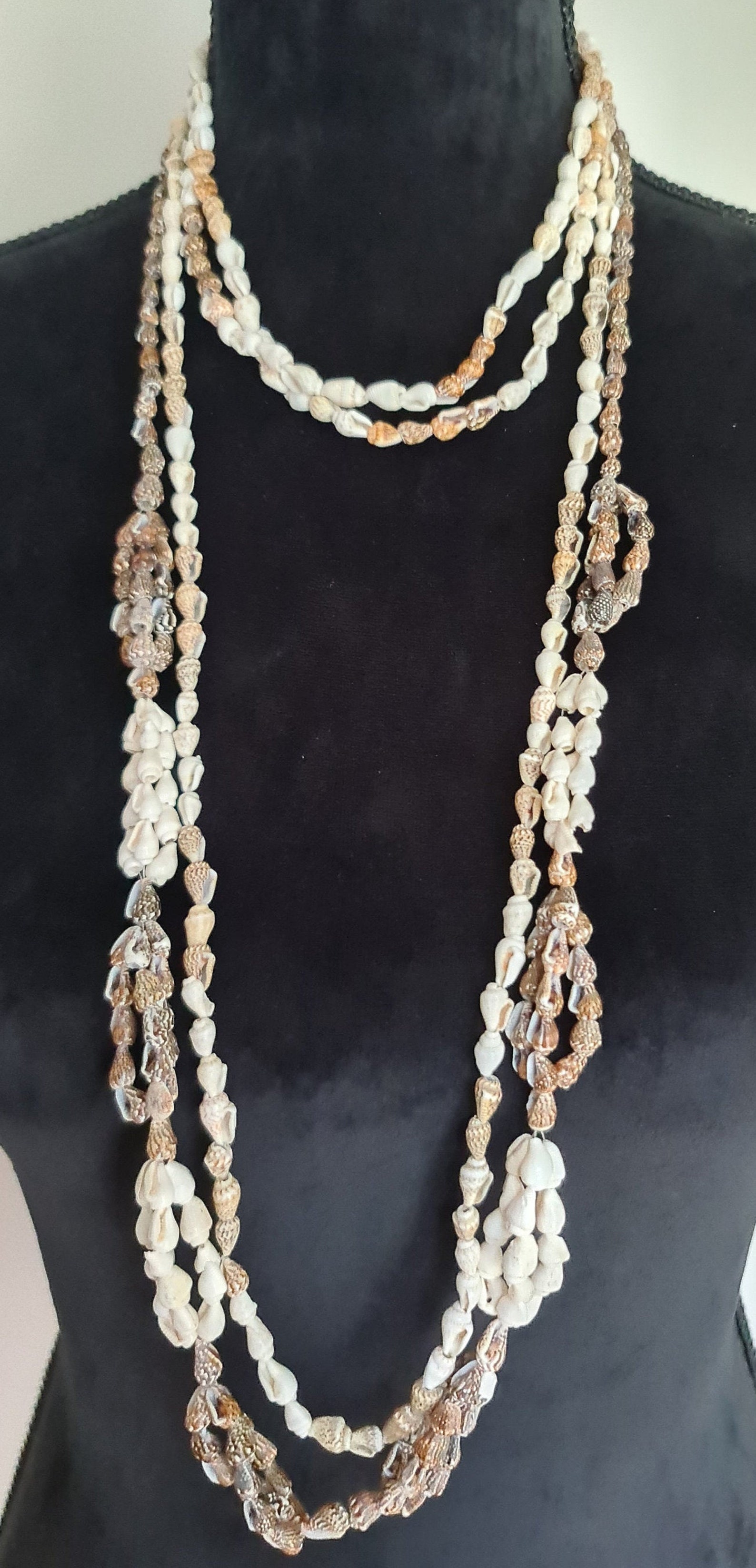Shell bead necklaces small conch shell brown and white three Etsy