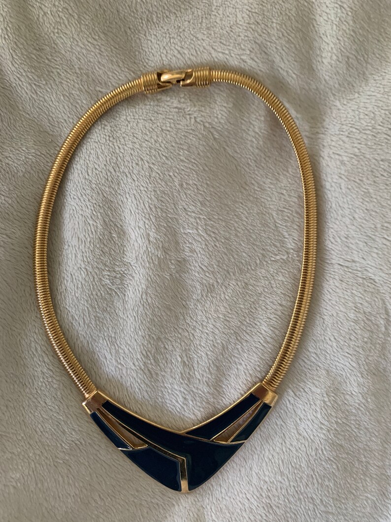 Trifari Gold tone and enamel necklace and earring set 70s