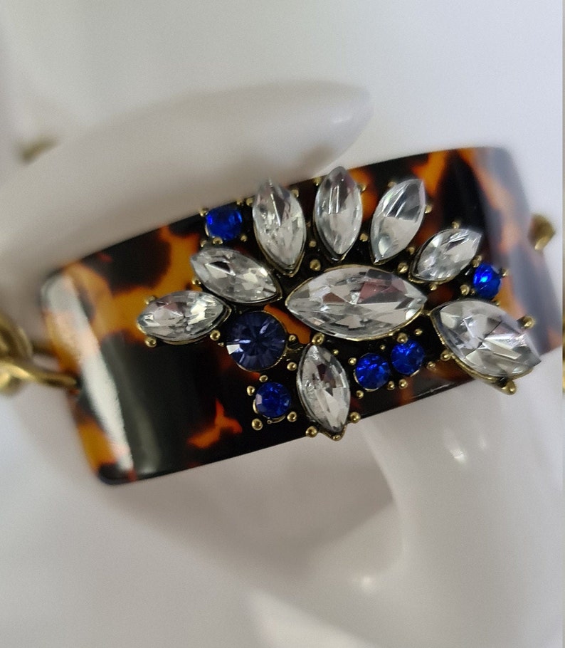gold and blue vintage stunning beautifully made Bangle bracelet tort shell bling