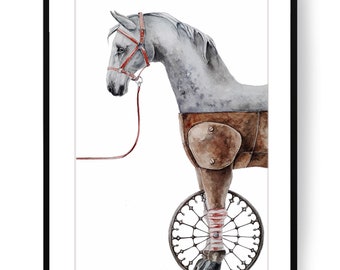 HORSE PAINTING - Watercolor Art Print, Horse Drawing, Art for horse lovers, Horse toy, Home decor, Scandinavian style