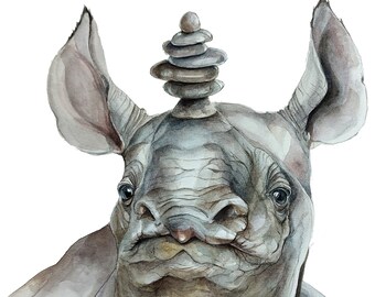 ART PRINT-Rhino Drawing-Rhino Art-Rhino Picture-Rhino Illustration-Baby rhino portrait-Home Decor-Scandinavian home decor