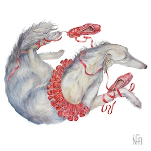 Impression d&#39;art - peinture chien barzoï-chien-loup russe-chien avec des chaussures de ballet-décoration d&#39;intérieur scandinave