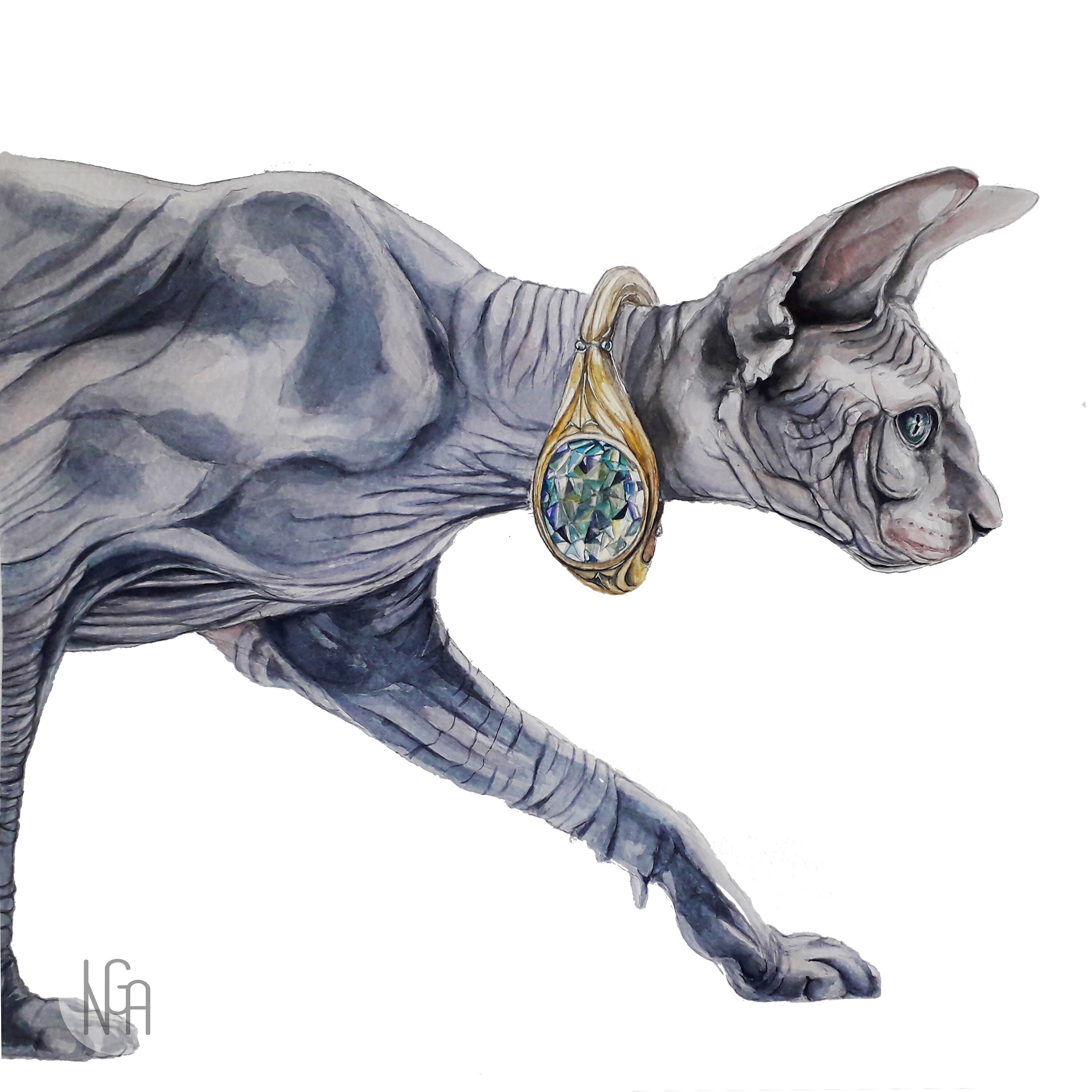 Sphynx Cat Art Print Sphynx Cat Modern Watercolor Portrait Etsy