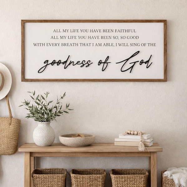 Goodness of God Wood Sign, Christian Wall Decor, Faith Home Decor, Worship Lyrics Sign, Framed Bible Verse Art