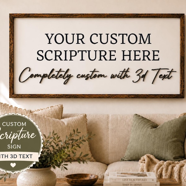 Personalized Scripture Sign | Custom Bible Verse Wall Decor | Large Christian Farmhouse Sign with 3D Lettering