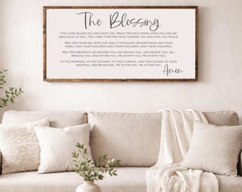 The Blessing Wall Sign | Christian Scripture Wall Art | Numbers 6:24-26 Home Decor | Framed Wood Bible Verse Sign | Faith Living Room Decor