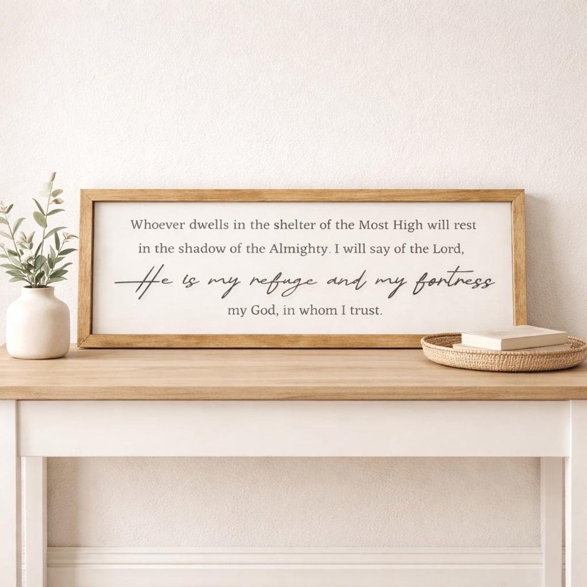 Psalm 91 Sign He Is My Refuge & My Fortress | 3D lettering | Christian Wall Decor | Worship Lyrics | Scripture Wood Sign | Housewarming Gift