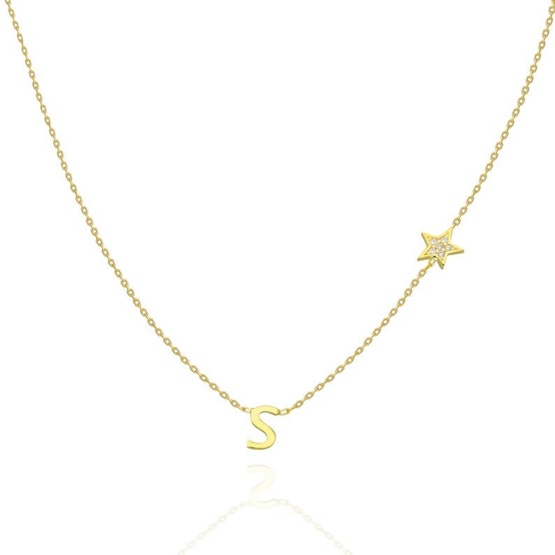 Diamond Initial Necklace Gold Plated Diamond Star Charm and Initial Necklace Cubic Zirconia Star Layering Necklace Diamond Gifts Ideas
