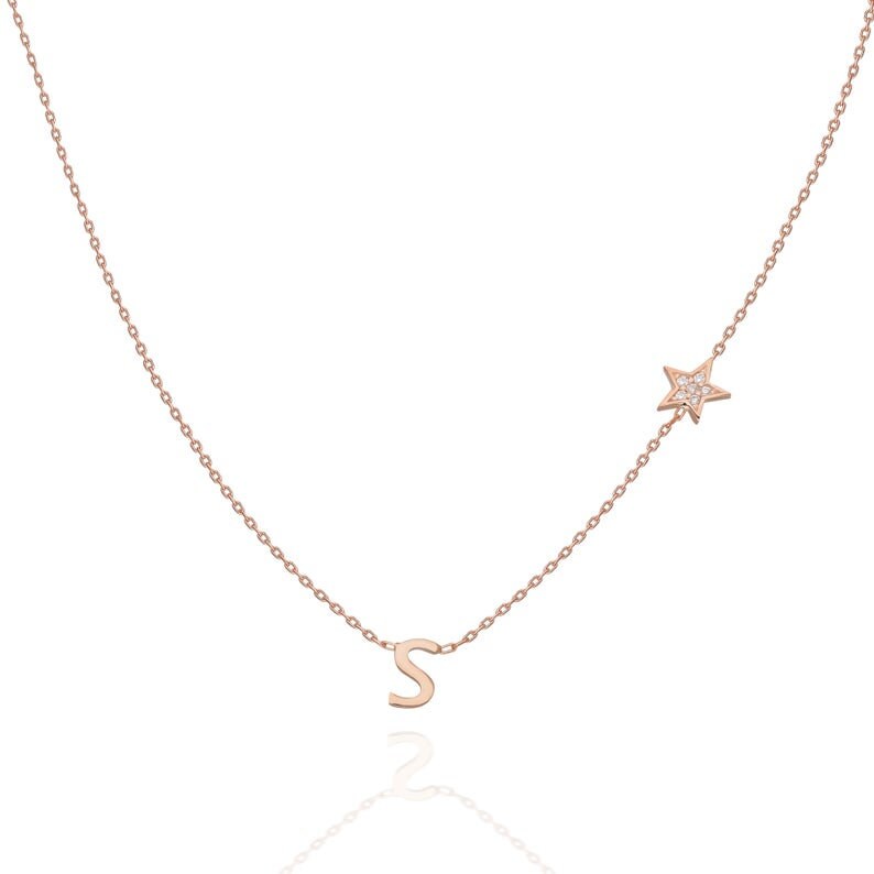 Diamond Initial Necklace Gold Plated Diamond Star Charm and Initial Necklace Cubic Zirconia Star Layering Necklace Diamond Gifts Ideas