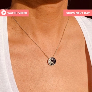 Yin and Yang Necklace / STERLING SILVER CZ Black and White Yin and Yang Disc Pendant Necklace / Protection Necklace / Yin and Yang Gifts
