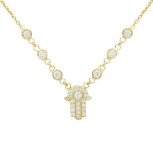 Hamsa Necklace / Sterling Silver CZ Hamsa Necklace / Hamsa Pave Charm Necklace / Hamsa CZ Necklace / Protection Jewelry / Hamsa Gift for Her