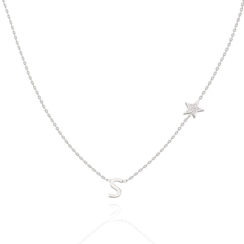 Diamond Initial Necklace Gold Plated Diamond Star Charm and Initial Necklace Cubic Zirconia Star Layering Necklace Diamond Gifts Ideas