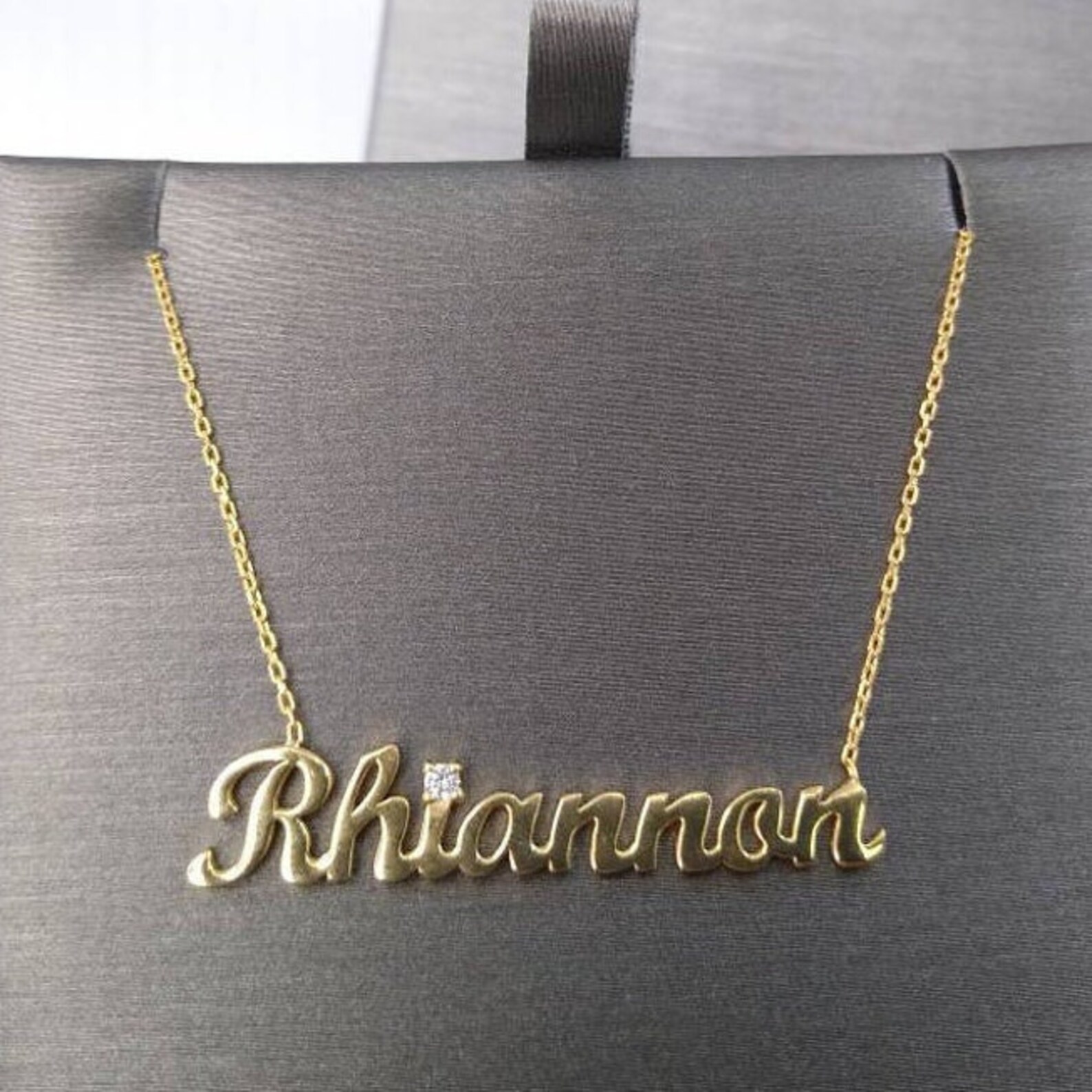 Diamond Name Necklace / Gold Plated Diamond or CZ Script Name Etsy