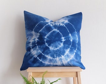 Blue Tie Dye Pillowcase 20 x 20 inch, Modern boho Pillow Cover, Handmade pillow, Blue pillow cover