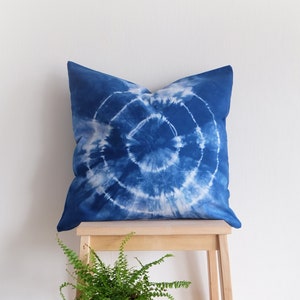 Blue Tie Dye Pillowcase 20 x 20 inch, Modern boho Pillow Cover, Handmade pillow, Blue pillow cover image 1