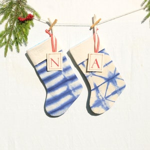 Personalized Tie dye Christmas stockings, Indigo blue stockings, READY TO SHIP image 1