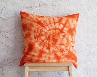 Designer Decorative Pillow Cover Throw Tie Dye Pillow in Tangerine by Jamie