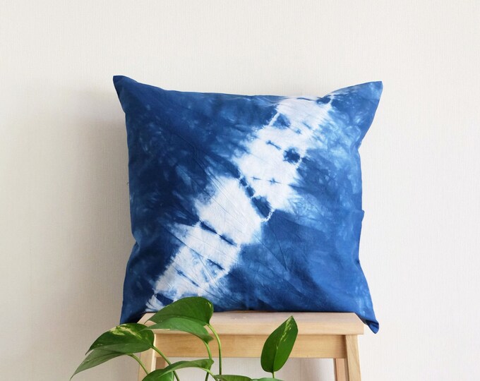 Blue Pillow Cover 20x20, Indigo Blue Throw Pillow, Handmade Pillow