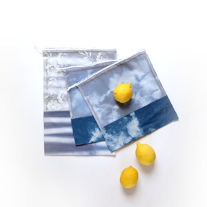 Set of 3 mesh reusable grocery bags. Eco friendly drawstring bag set. Farmers market bag