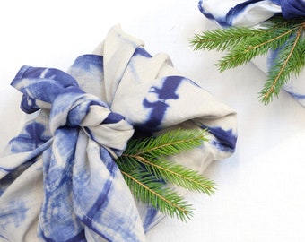 Tie dye Furoshiki fabric gift wrap, Reusable Christmas gift wrap, Linen and cotton fabric