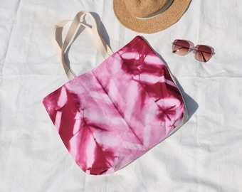 Pink tie dye shopping tote bag, Handmade sustainable tote